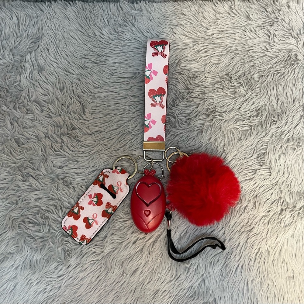 Handmade Faux Leather Strawberry Wristlet Keychain Accessory Set